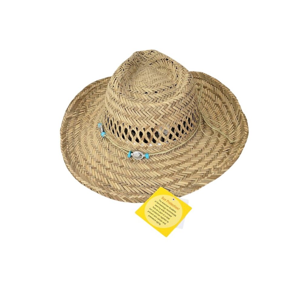 Natural Woven Straw Cowboy Hat With Beaded Trim By Broner Ladies One Size - Picture 2 of 8